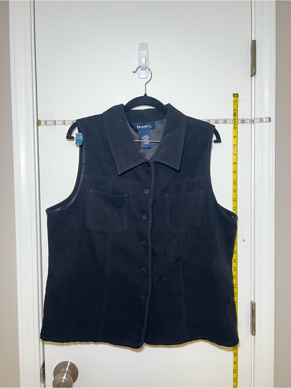 Vintage Denim&Co Black Button-Front Suede Vest Front Pockets 90s Whimsigoth